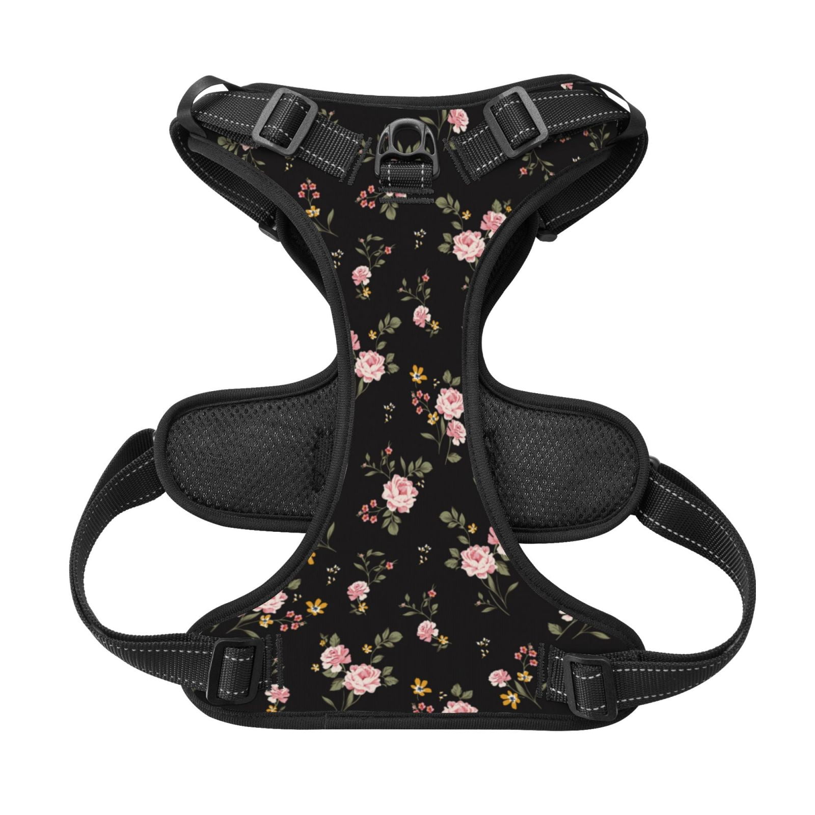 Kdxio Flowers Print No Pull Dog Harness Adjustable Reflective Oxford Easy Control Medium Large Dog Harness for Training and Everyday-Medium