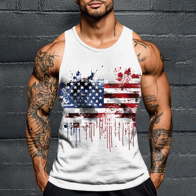 Pvkarhg Débardeurs Graphiques pour Femmes Sans Manches Chandails de Musculation Col Ras du Cou Étoiles Rayures T-Shirt du 4 Juillet T-Shirt Drapeau Américain T-Shirt du 4 Juillet Blanc 3TG