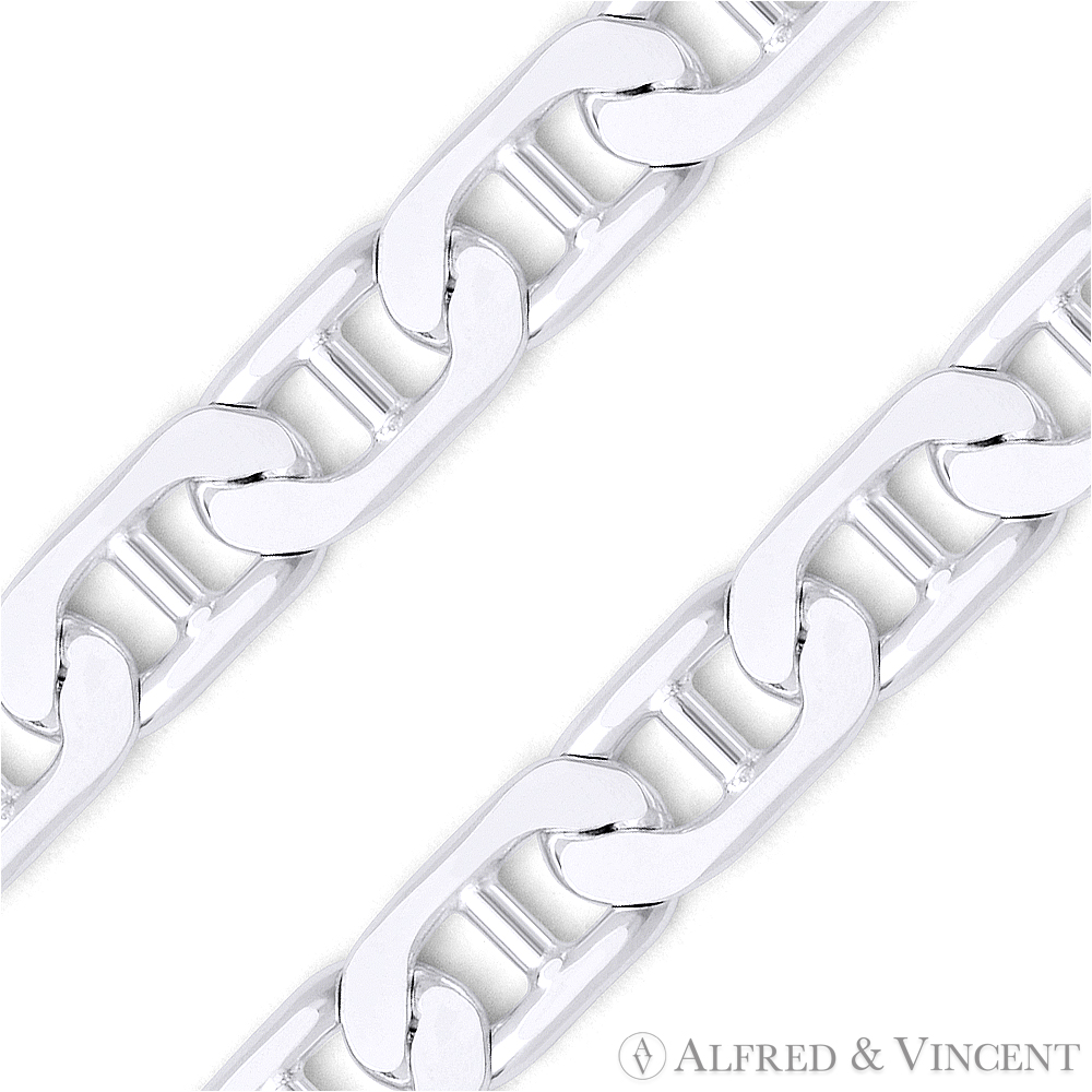 Alfred & Vincent .925 Sterling Silver 3mm Mariner Link Chain Bracelet - Italy Made, Lobster Claw Closure