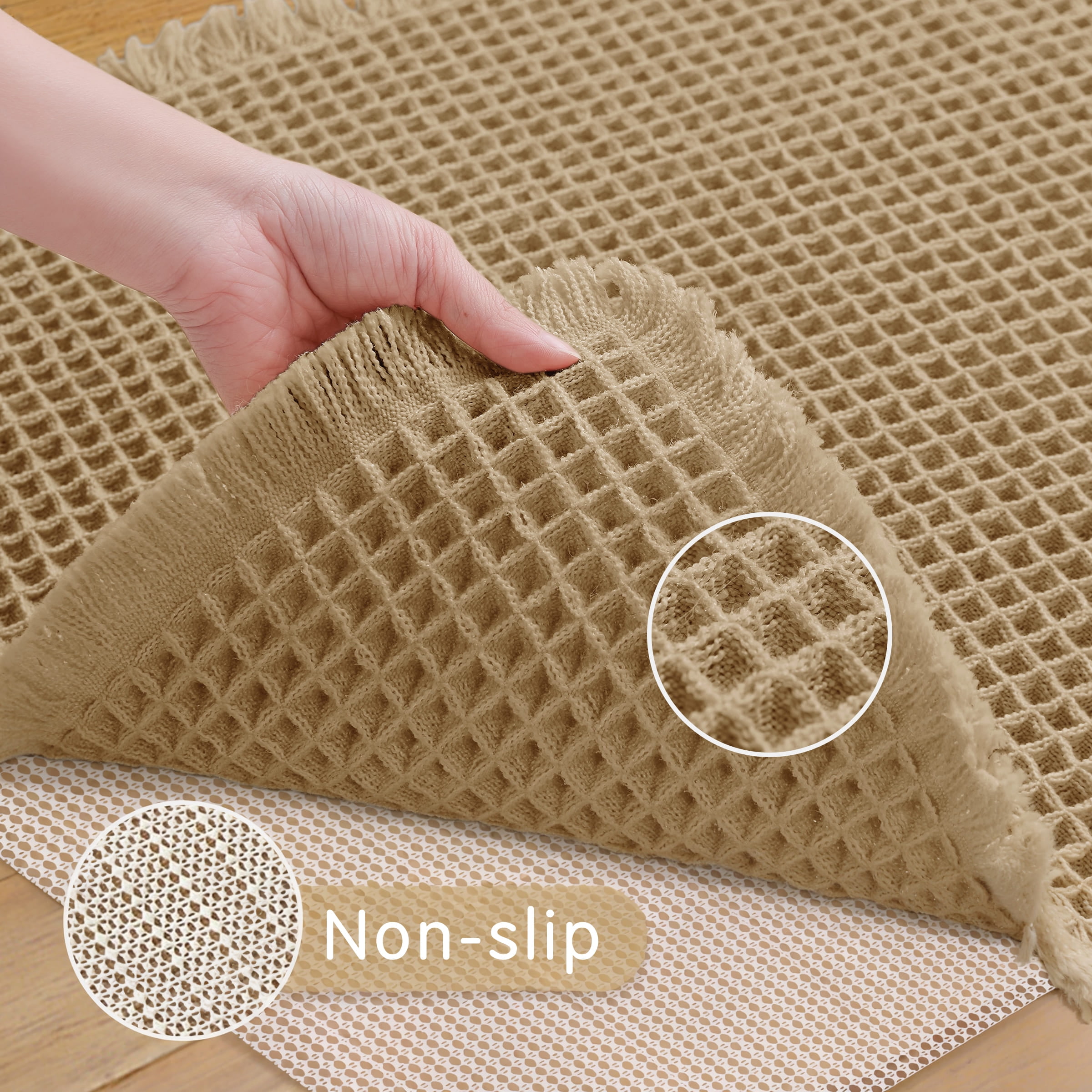 Subrtex Waffle Weave Bathroom Rug, Non Slips Bath Mat, Absorbent Bathmat Bath Rug for Bathroom (24"x60", Khaki)