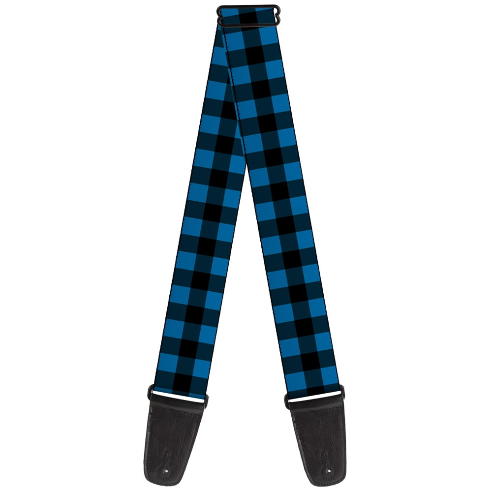 Buckle-Down Guitar Strap, Buffalo Plaid Black Turquoise, 2 Inches Wide