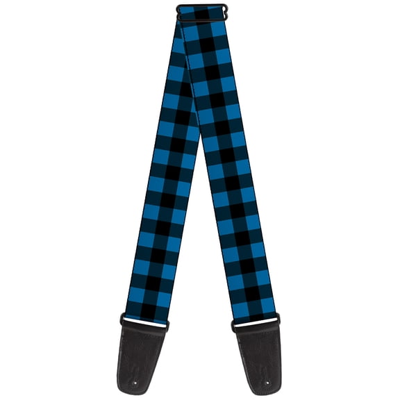 Buckle-Down Guitar Strap, Buffalo Plaid Black Turquoise, 2 Inches Wide