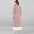 thumbnail image 6 of Janasya Indian Collared Neck 3/4 Sleeve Solid Wine Cotton Kurta For Women, 6 of 8