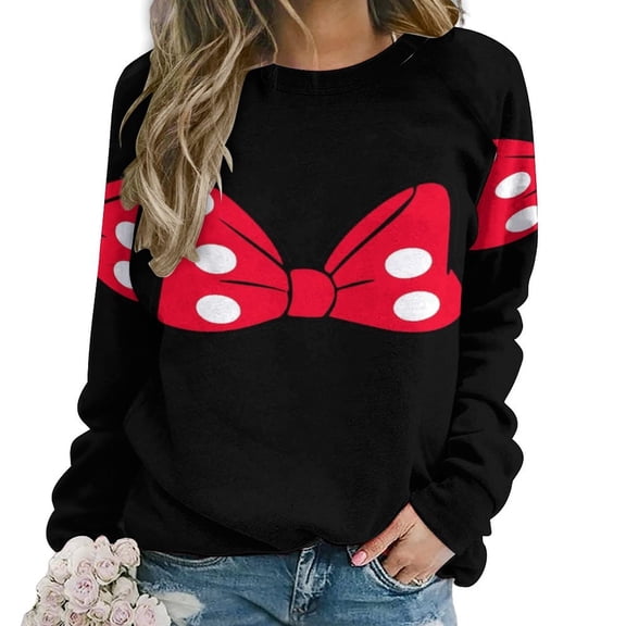Red Black Mouse Women Casual Long Sleeve Hoodie Streetwear Pullovers Top Female Clothing