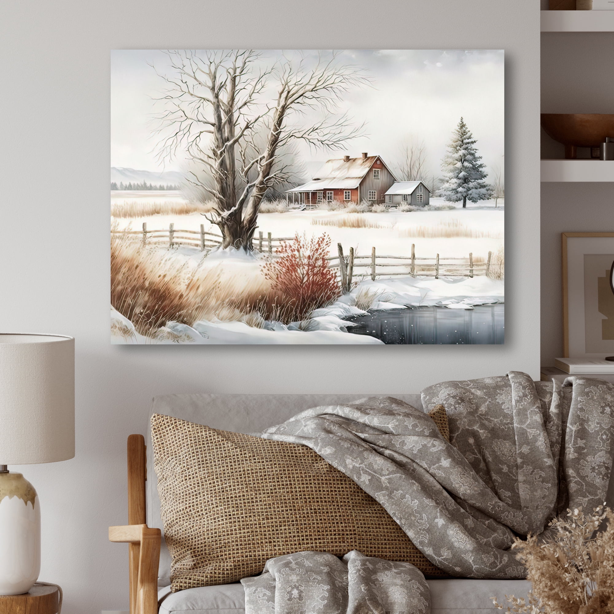 Designart Iowa Farm In Winter Canvas Wall Art