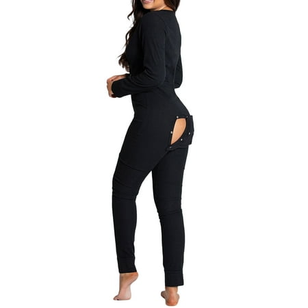 

Women Butt Flap Pajamas Long Sleeve V-Neck Printed Loose Detachable Crotch Elastic Home Clothes