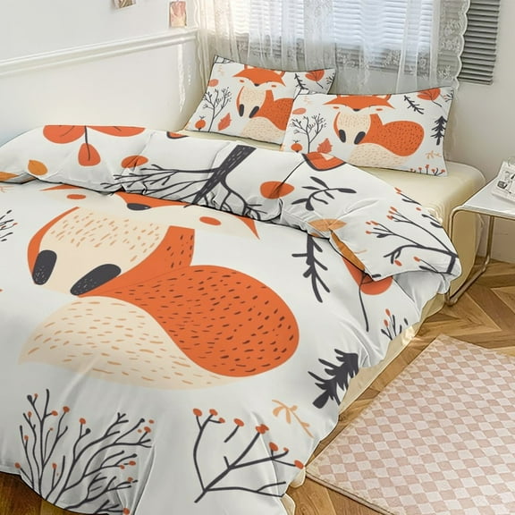 Fox (27) Duvet Cover Set Themed Multicolor Polyester Bedding Set for Bedroom Decoration