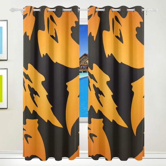 Coolnut Hand Drawn Ghosts Pattern Thermal Insulated Blackout Grommet Printed Window Curtain - 84x55 in - 100% Polyester 2 Panels