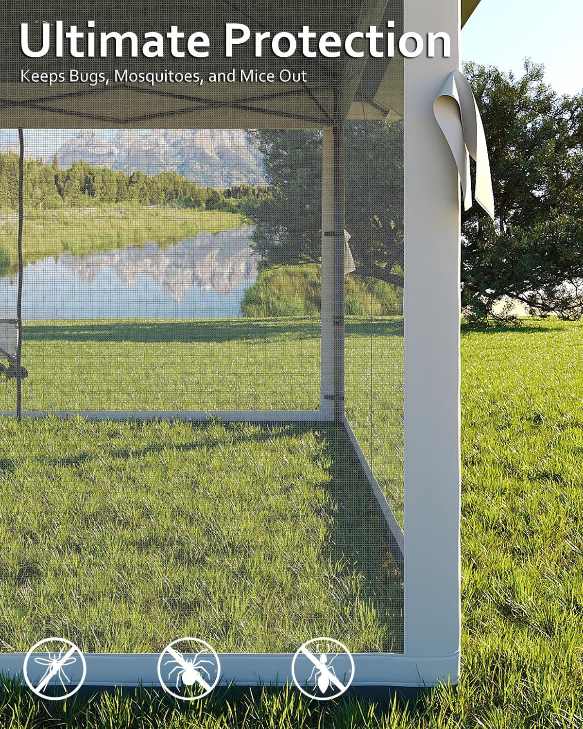 Roromall 12x12 Canopy Tent, Pop Up Canopy Gazebo with Mosquito Netting, Outdoor Gazebo with 4 Sandbags & Wheeled Bag, for Backyard & Patio Furniture, Patio, Deck