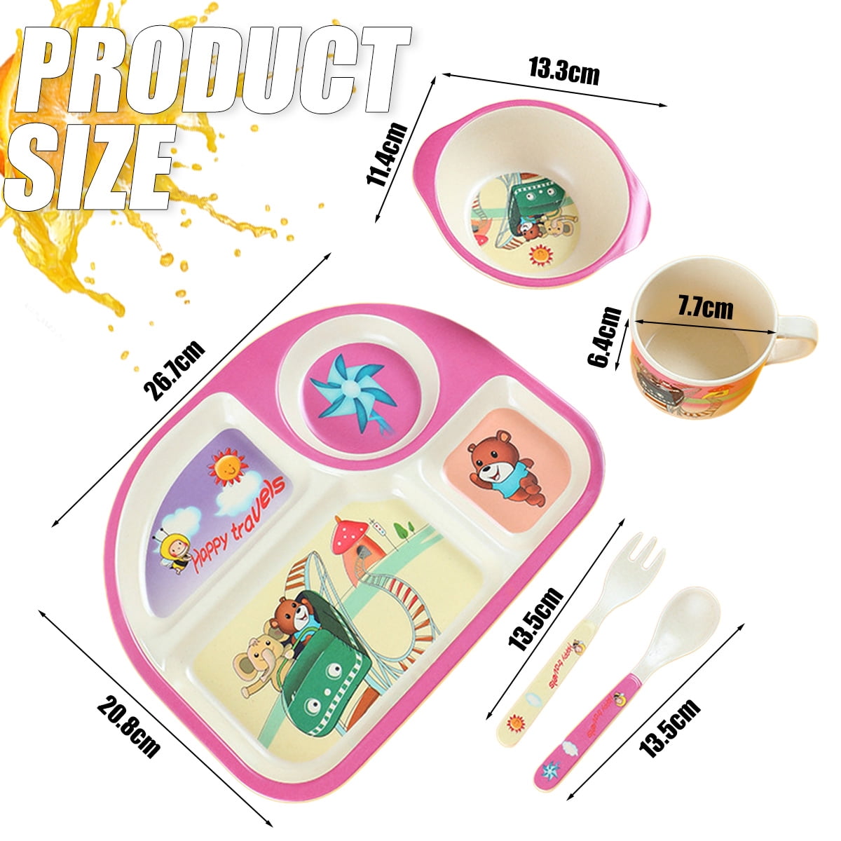 A set of animal series bamboo fiber children's tableware set baby divided plate cartoon five-piece set