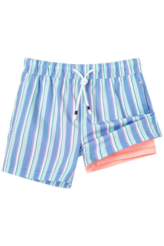 Boys Swim Trunks with Boxer Brief Liner Toddler Boy Stretch Swimsuit Shorts Quick Dry Swimming Trunks Bathing Suit