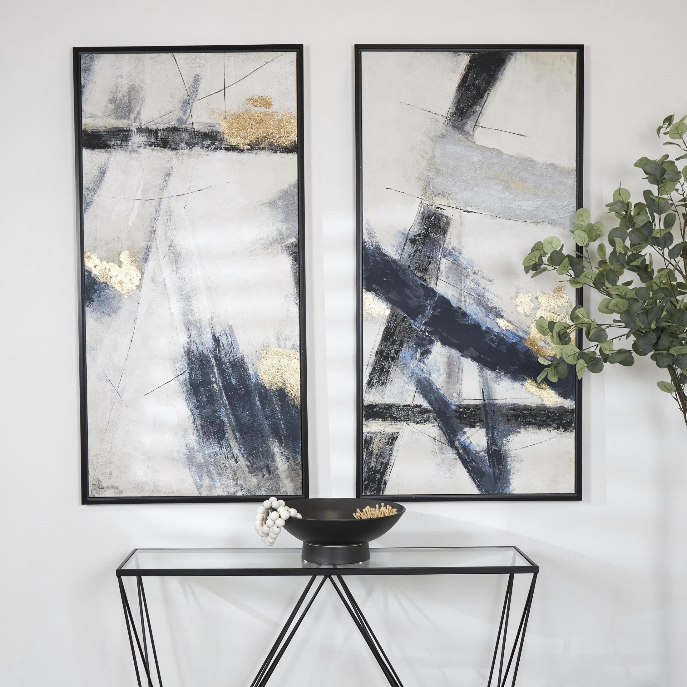 28" x 55" Lines Abstract Framed Wall Art with Gold Foil Accents, by DecMode (2 Count)