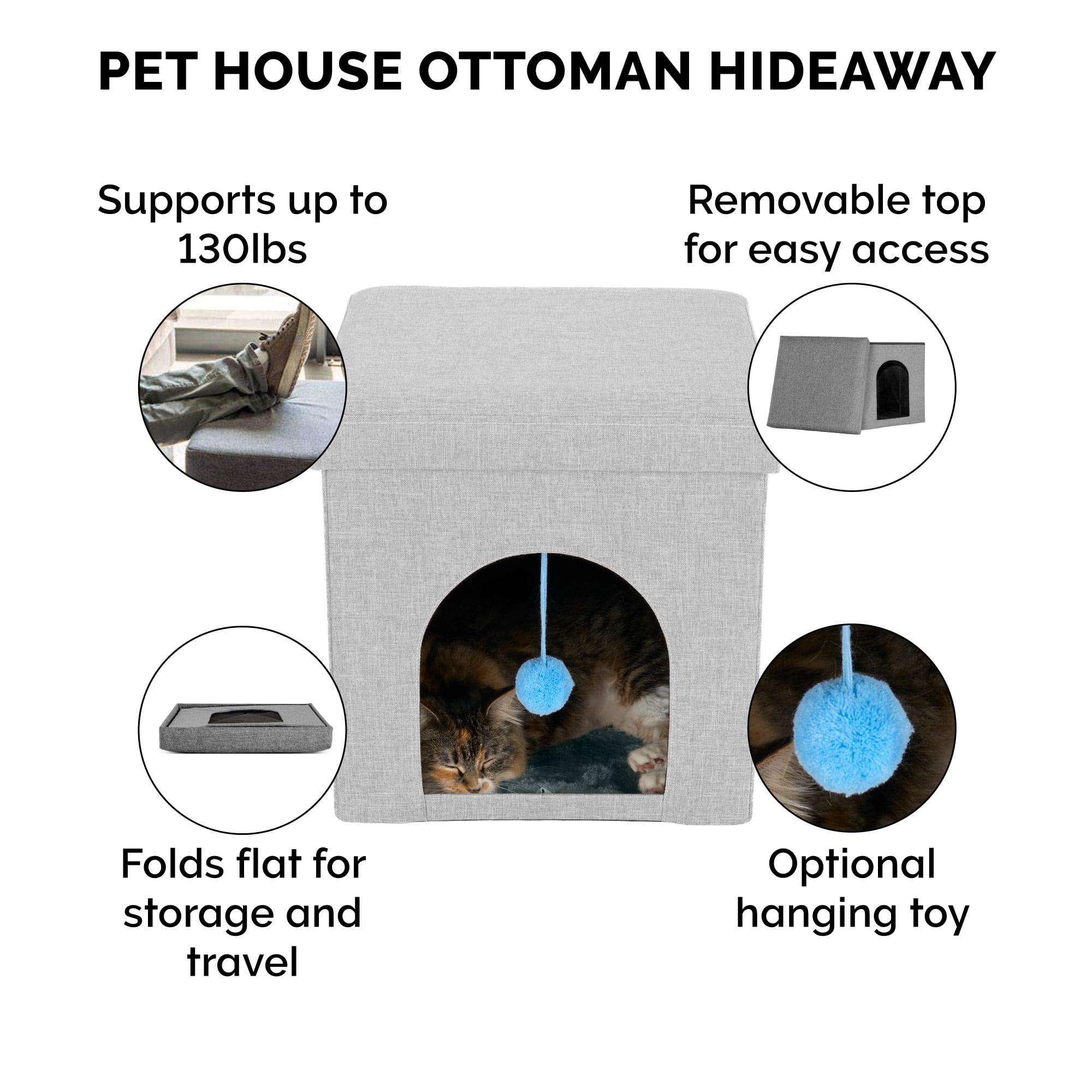 FurHaven Pet Products Small Pet House Footstool for Dogs & Cats - Mist Gray