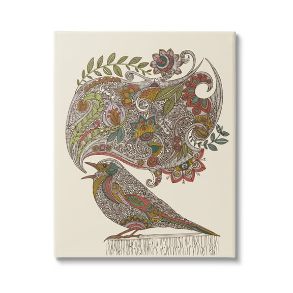 Stupell Industries Song Bird Complex Paisley Patterns Botanical Leaves Graphic Art Gallery Wrapped Canvas Print Wall Art, Design by Valentina Harper