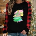 thumbnail image 2 of Merry Christmas Shirts for Women Plaid Raglan Long Sleeve Thin Crewneck Sweatshirt Xmas Tree Print Holiday Tops (XL, Red 04), 2 of 4