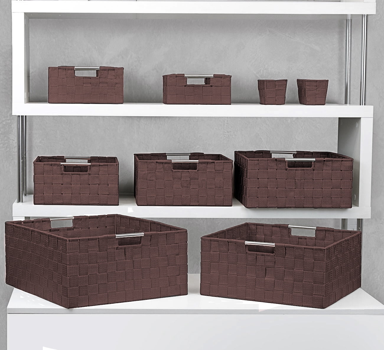 Sorbus Storage Box Woven Basket Bin Container Tote Cube Organizer Set Stackable Storage Basket Woven Strap Shelf Organizer Built-in Carry Handles (Woven Basket Set - 9 Piece, Chocolate)