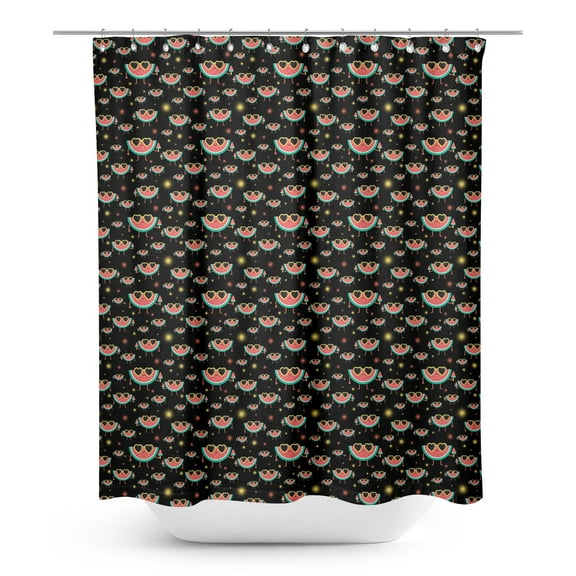 S4Sassy Black Dot & Watermelon Fruits Bathroom Decor Shower Waterproof Curtain Drapes Resistant-60 x 70 Inch