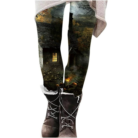 Mingw Halloween Leggings for Women High Waist Stretchy Workout Running Yoga Pants Halloween Cosplay Tights Print Elastic Leggings Pants,Black,S
