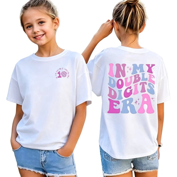 My Double Digits Era Shirt for Girls Cute 10th Birthday T-Shirts Short Sleeve (White 6-7 Years)