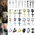 thumbnail image 2 of GKNET 1Pc Punk Men Women Stainless Steel Cross Stud Earring Ear Clip Hip Hop Jewelry-61-Silver Ear Clip #1, 2 of 9