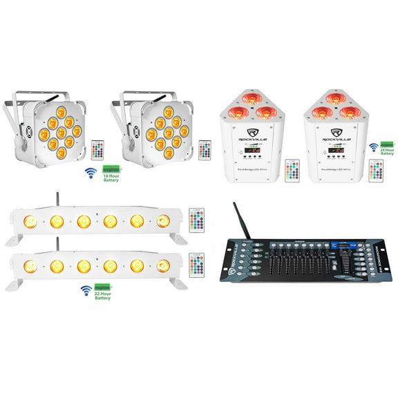 (2) Rockville BEST PAR STRIP WEDGE White Wireless DMX Battery Lights Controller