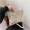 thumbnail image 5 of Women Crochet Shoulder Bag, Knitting Handmade Weaving Handbag, Simple Hollow Beach Bag,White, 5 of 7
