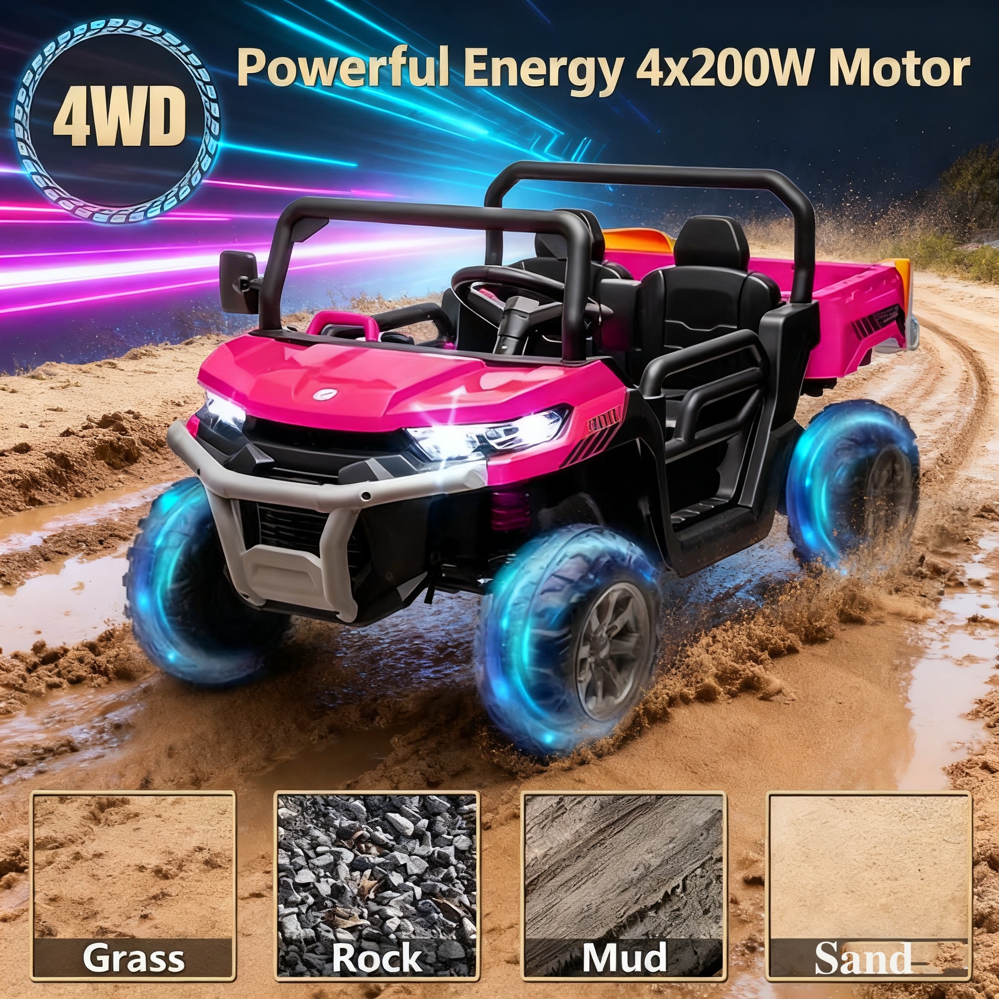 Jorfly 24V Kids Ride on Car, 7AH Battery Powered Toys Car w/ Remote Control, 2 Seater Ride on Truck, Bluetooth Music, LED Lights, Spring Suspension, Pink
