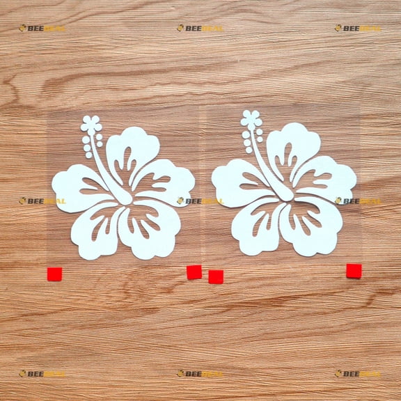 Hibiscus Flower Hawaii Hawaiian Decal Sticker Vinyl - 2 Pack White, 4 Inches - No Background Die Cut for Car Boat Laptop Cup