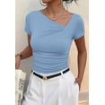 thumbnail image 3 of PRETTYGARDEN Women's Summer Asymmetrical Y2K Tops Trendy Ribbed Short Sleeve Fitted Tee Shirts Spring Fashion Clothing, 3 of 7