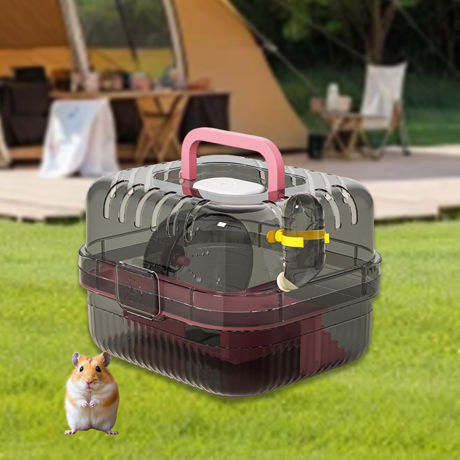 oshhni Hamster Cage with Water Bottle Breathable Carry Case for Gerbils Rats pink