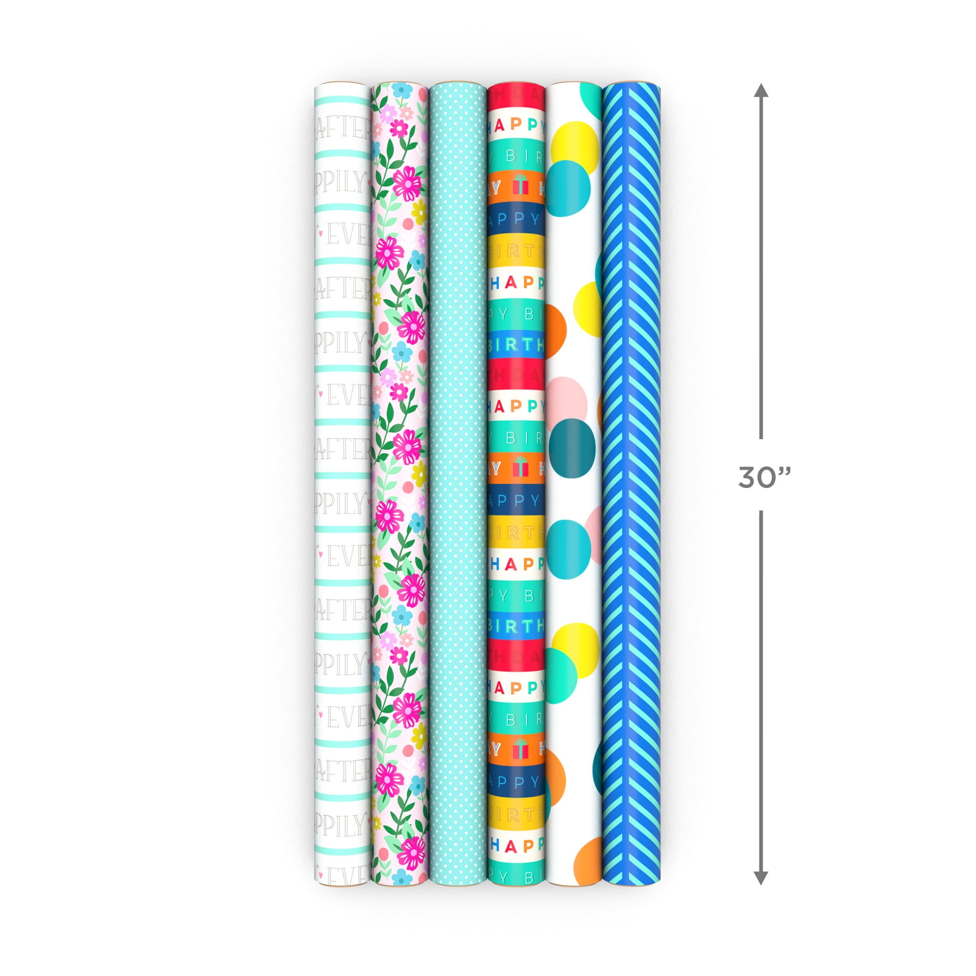 Hallmark 6-Pack Assorted Wrapping Paper Roll Bundle (Happy Occasions) 180 sq. ft. total