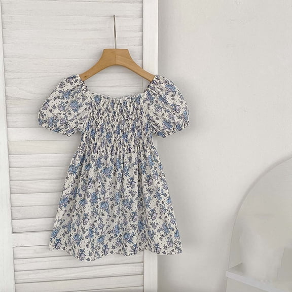 Teen Girl Easter Dresses Summer Western Style Summer Princess Dress for Teens Casual Spring Dress (Navy,4-5 Years)