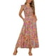 thumbnail image 1 of INSPIRAR CHIC Vestidos de Verano para Mujeres Casual con Mangas Cortas en V Cuello Fruncido Floral con Volantes y Capas Fluidas Maxi Vestido de Playa M Gris Verde, 1 of 5