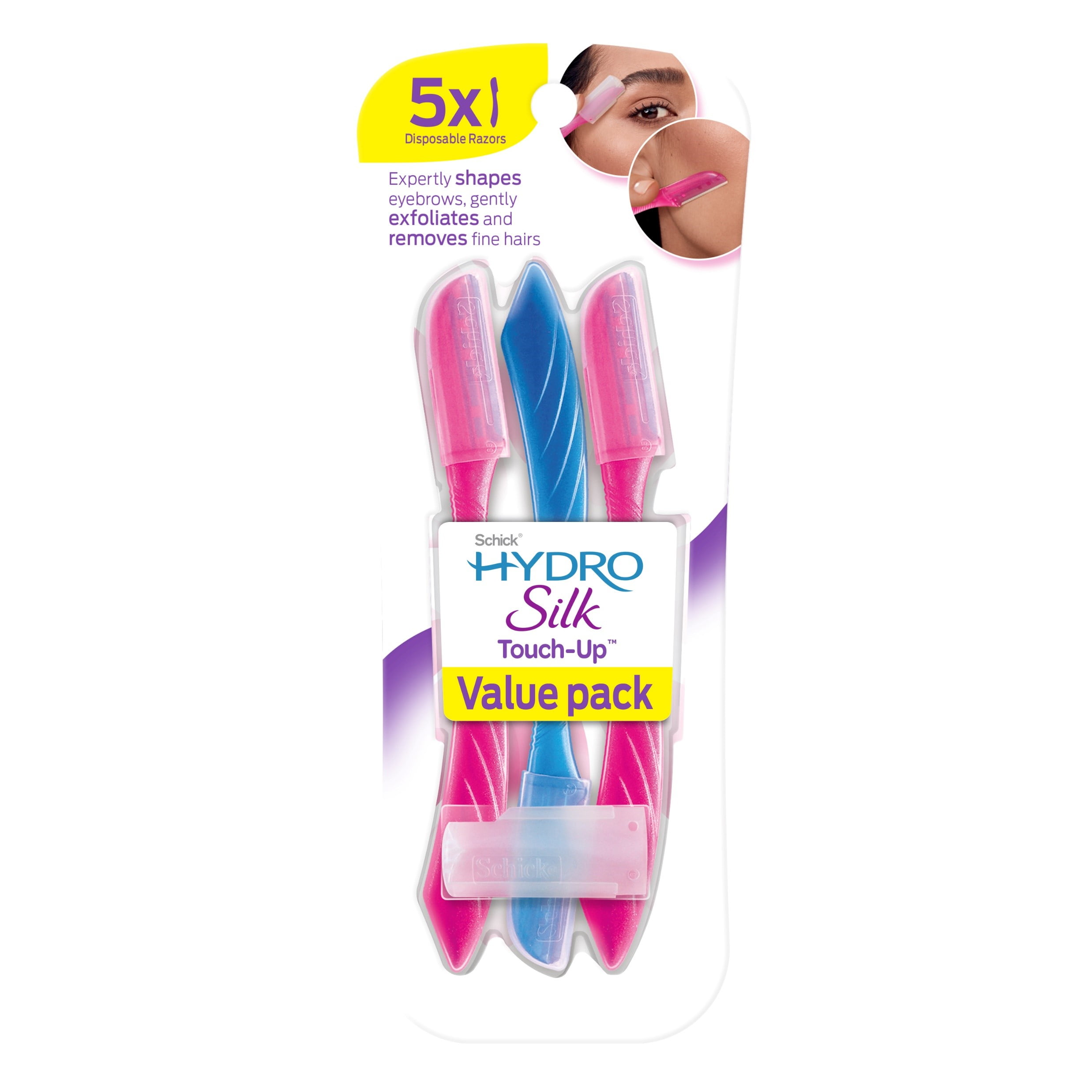 Schick Hydro Silk Touch-Up Multipurpose Exfoliating Facial Razor and Eyebrow Shaper, 5 Ct