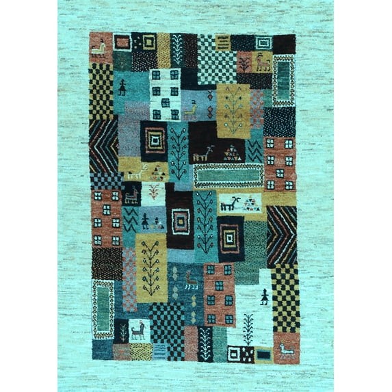 Ahgly Company Indoor Rectangle Abstract Light Blue Contemporary Area Rugs, 2' x 4'