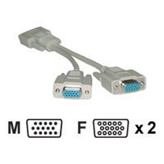 CableWholesale VGA Y Cable, Low Resolution, HD15 Male to 2 x HD15 Female, 8 inch
