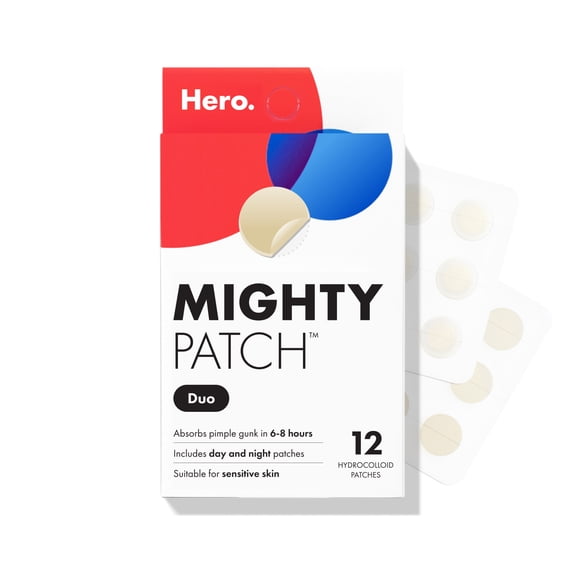 Hero Cosmetics Mighty Patch Duo, Hydrocolloid Day and Night Acne Pimple Patch, 12 Count