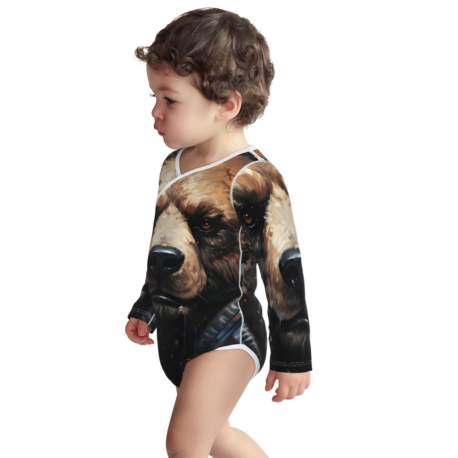 Xecao Urban Bear With Headphones Print Baby unisex-baby Cotton Long-sleeve Bodysuits-6 Months