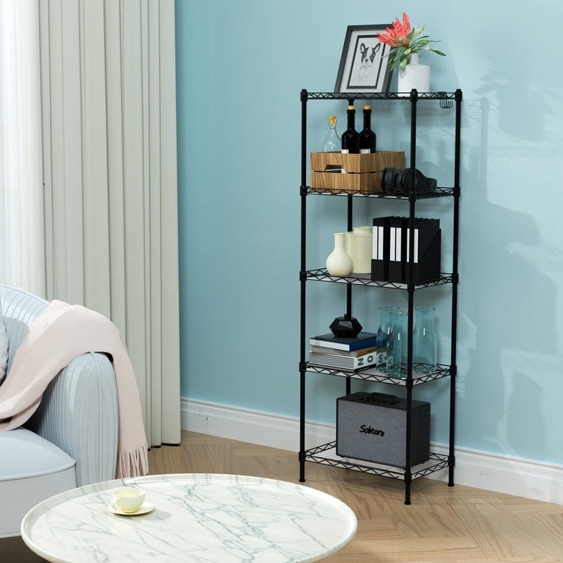 WORKPRO 550 lbs 5-Tier Metal Shelving Unit, 17"W x 11.5"D x 51.5"H, Adjustable Storage Wire Rack  with Extra Hooks and Shelf Liner, Kitchen and Pantry