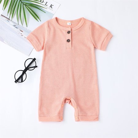 

Infant Baby Boys Girls Short Sleeve Solid Ribbed Romper Jumpsuit Clothes