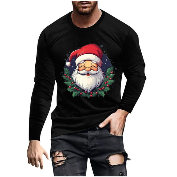 KeShDi Mens Long Sleeve Tee Shirts Man Fashion Fallow Christmas Printing Round Neck Long Sleeve Blouse Black 4X