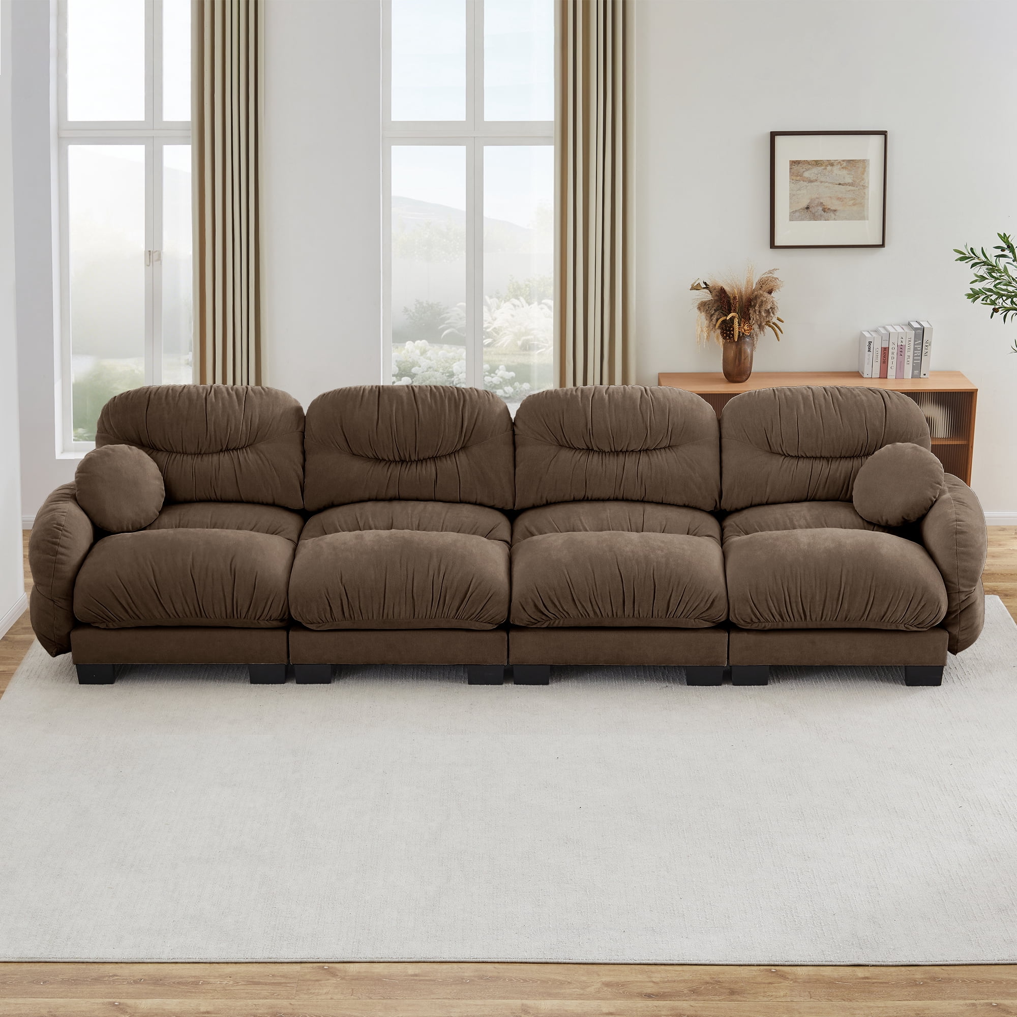 150" 4 Seater Couch Cozy Chenille Sofa with 2 Throw Pillows