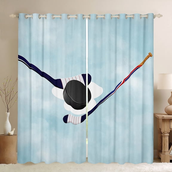 Manfei Boys Sport Black Out Curtains, Ice Hockey Printed Curtains Pack of 2 (42x63 Each), Blue Black Bedroom Curtains, Luxurious Home Decor