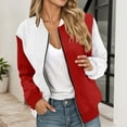 thumbnail image 2 of Bomber Jacket Coats for Women Color Block Zip Up Long Sleeve Stand Collar Windbreaker Fall Fashion Work Outerwear with Pockets, 2 of 5