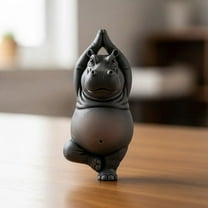Wuztai Resin Hippo Figurine Clumsy Yoga Pose, Humorous Desk Shelf Decoration, Unique Gift for Animal Lovers