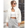 thumbnail image 4 of Women' S Cropped Quilted Puffer Jacket Outerwear Coats White, 4 of 10