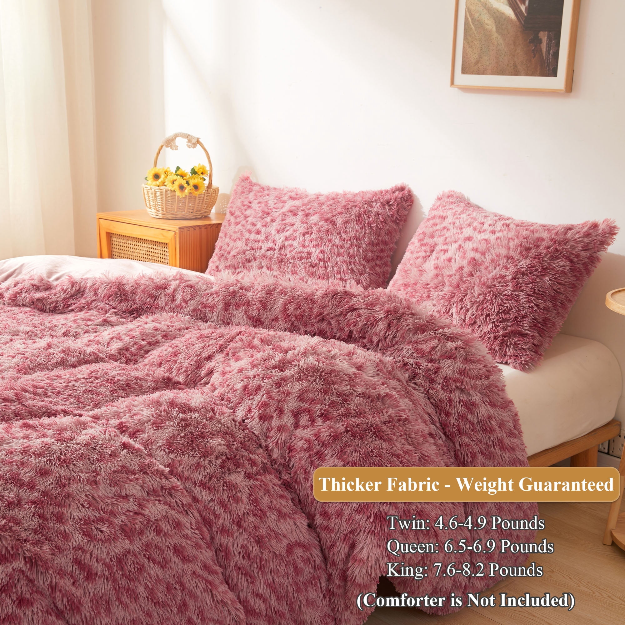 XeGe Cheetah Print Fluffy Faux Fur Duvet Cover Set, 3 Pieces Soft Plush Shaggy Fuzzy Bedding Set(1 Faux Fur Leopard Print Comforter Cover + 2 Furry Pillowcases), Zipper Closure(Queen, Pink)