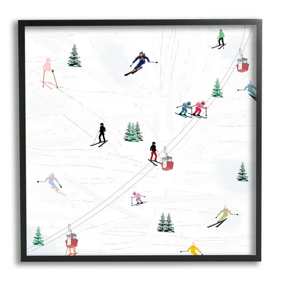 Stupell Industries Skiing Slopes Winter Snow Scene Landscape Painting Black Framed Art Print Wall Art