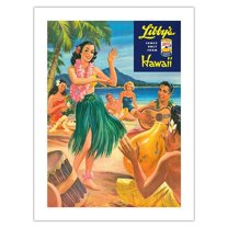Libby’s Hawaii - Hawaiian Hula Dancer at Luau Beach Party - Vintage Canned Pineapple Juice Advertisement by Lafferty c.1957 - Bamboo Fine Art 290gsm Paper Print (Unframed) 18x24in