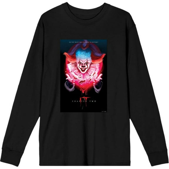 It Chapter 2 Pennywise Glow Fan Poster Adult Black Crew Neck Long Sleeve Tee-Small